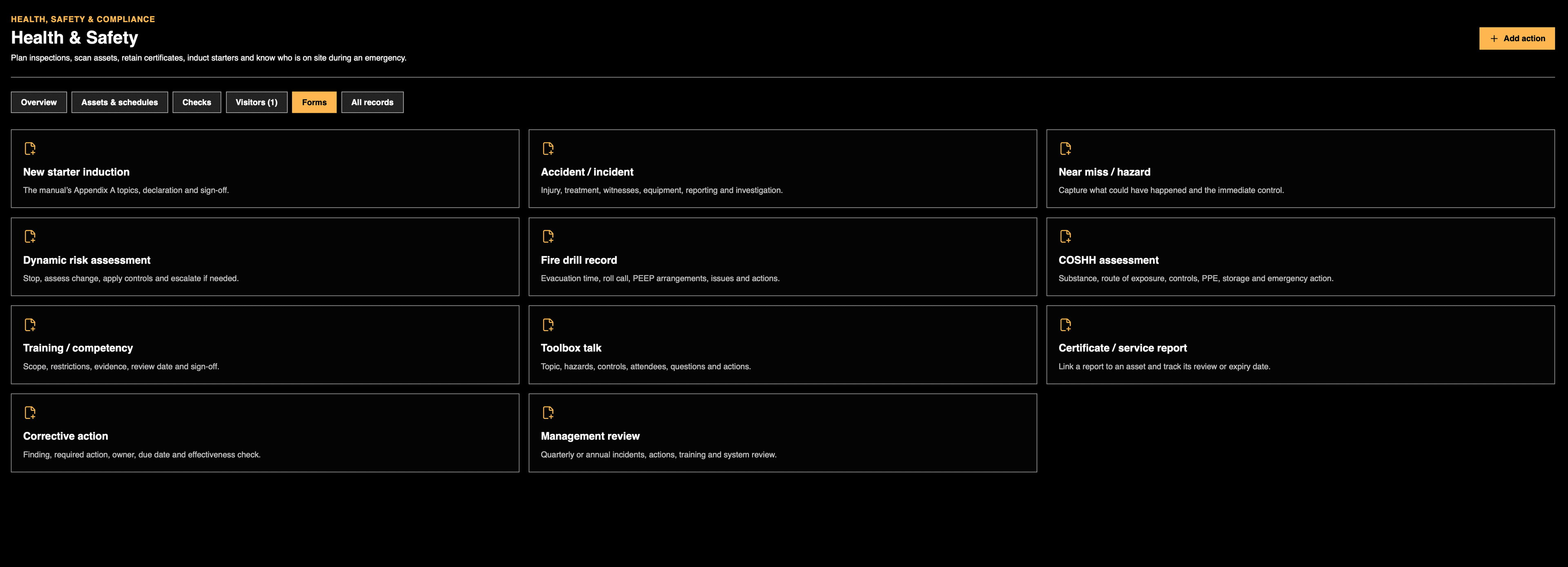 Health & Safety in one working record screen in ProductionOps360